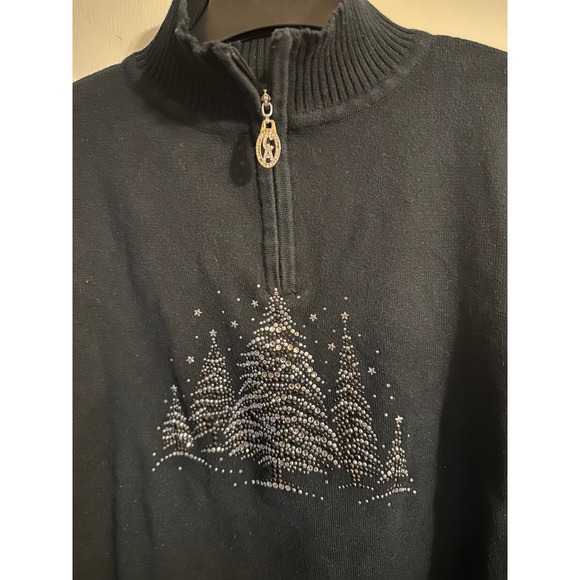 Christine Alexander Christmas Tree Rhinestone Quarter Zip Sweater Large - Picture 9 of 10